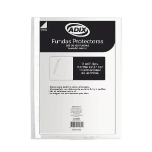PACK DE FUNDAS PROTECTORAS TRANSPARENTES OFICIO CON RIBETE BLANCO - 100 UNIDADES - ADIX